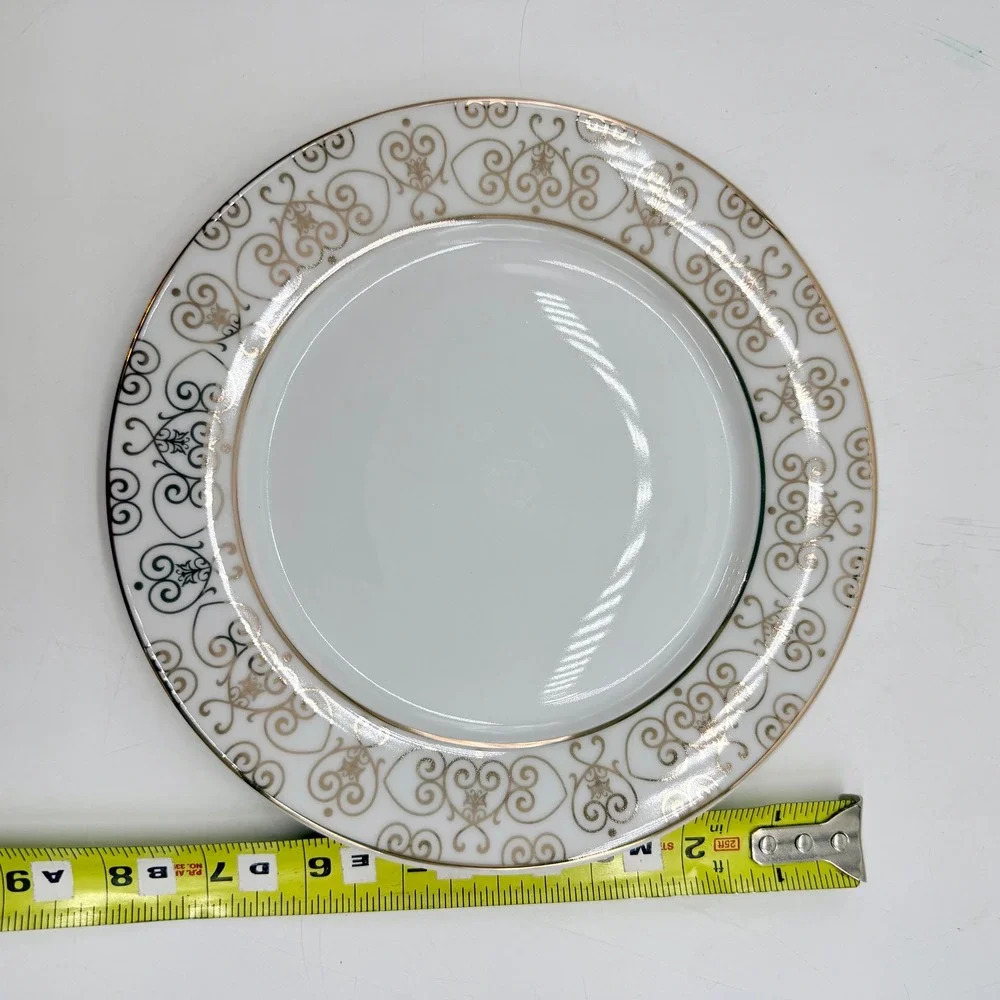 Dennis Basso 8pc Plate Set Gold White Ceramic Buffet Dessert Plates‎ New